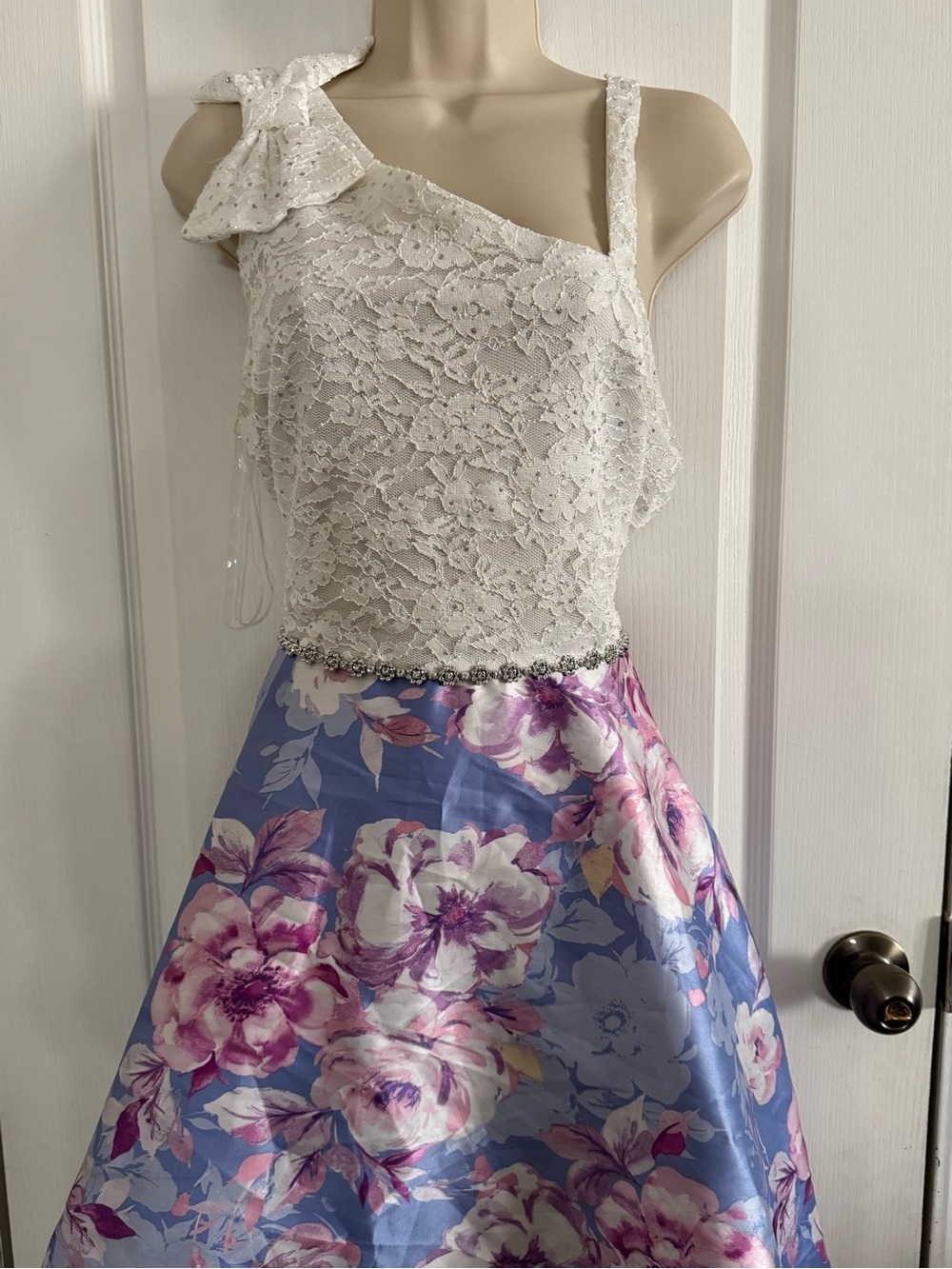 Speechless White Lace Bodice Floral Satin Girls' Formal Dress
